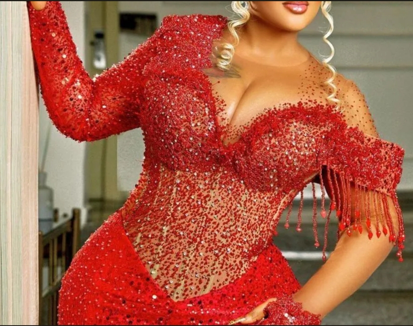 Glitter Red Sequined Mermaid Prom Dresses Pearls Sequins Beads Long Sleeves Aso Ebi African Arabic Formal Reception Gown 2025 Sparkly Elegant Evening 