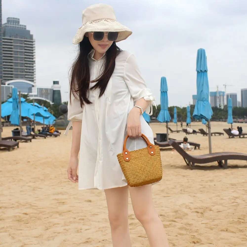 NEW Straw Woven Women Summer Beach New Versatile Shoulder Fashion Rattan Handbag Tote Bag Large Capacity