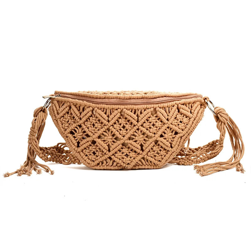 Summer Bohemia Hand Woven Beach Bag With Tassels Cotton Crochet Hollow Out Travel Tote Bag Ethnic Style Handbags Underarm Bag R250312