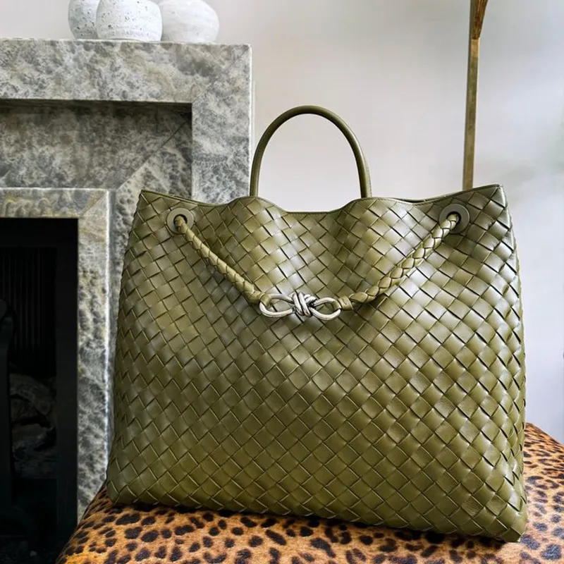 andiamo bag Designer Knitting Woven Top handle bag Large Brown Suede Tote Bag Handbag Crocodile leather signature knot detail and sliding cross-body bv bags