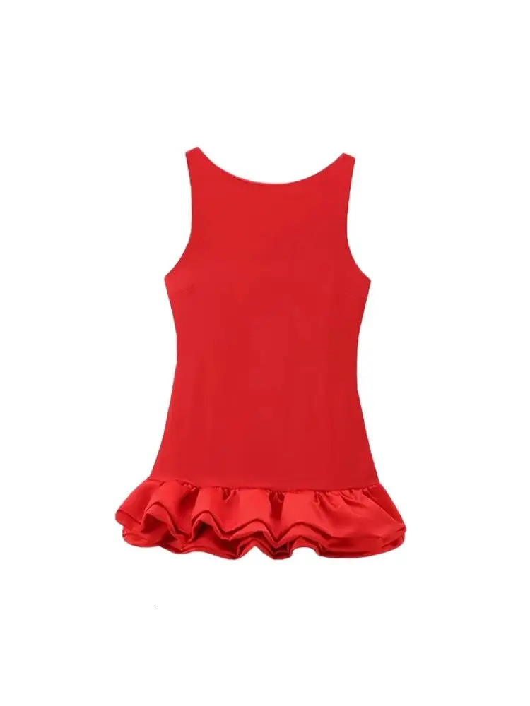 TRZA Womens Patch Work Volume Mini Dress Oneck No Back Zipper Sexy and Fashionable 250313