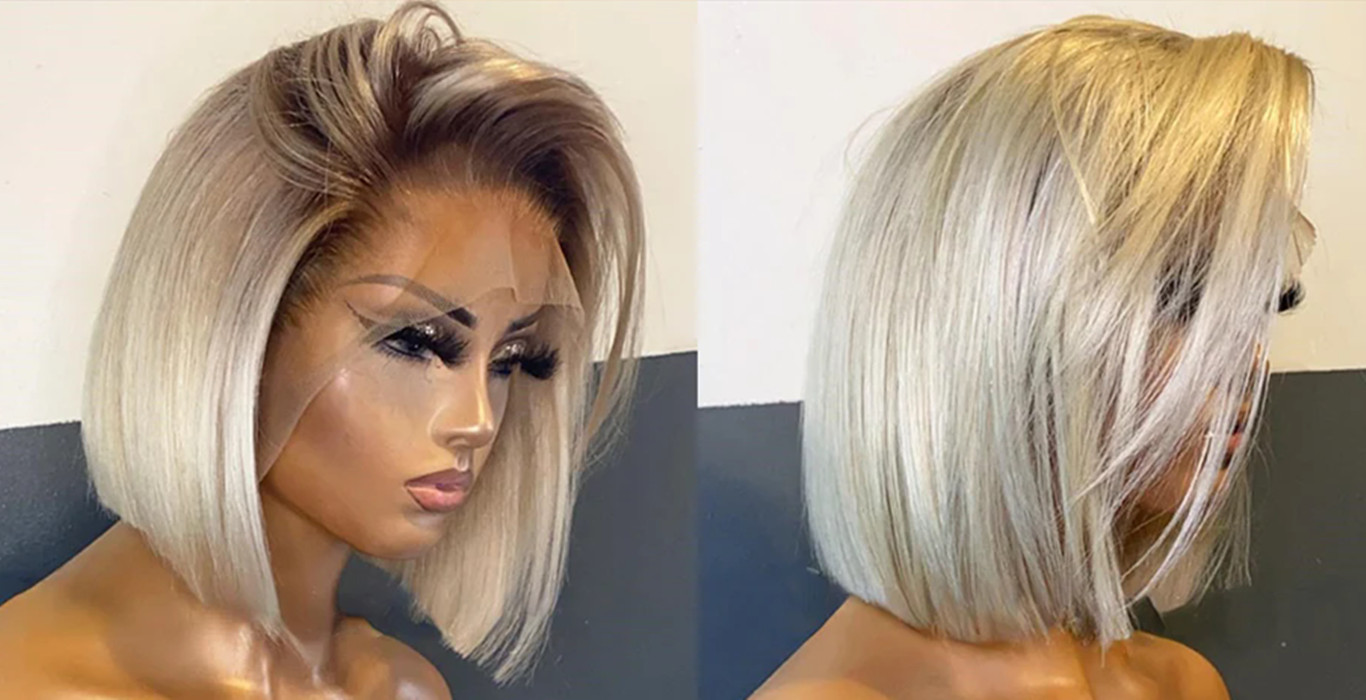 4/613 Ombre Blonde Bob blunt cut colored Lace Front Wig Human Hair Transparent Short Wigs premium Straight Brazilian Hair For Women 8inch 10inch 12inc