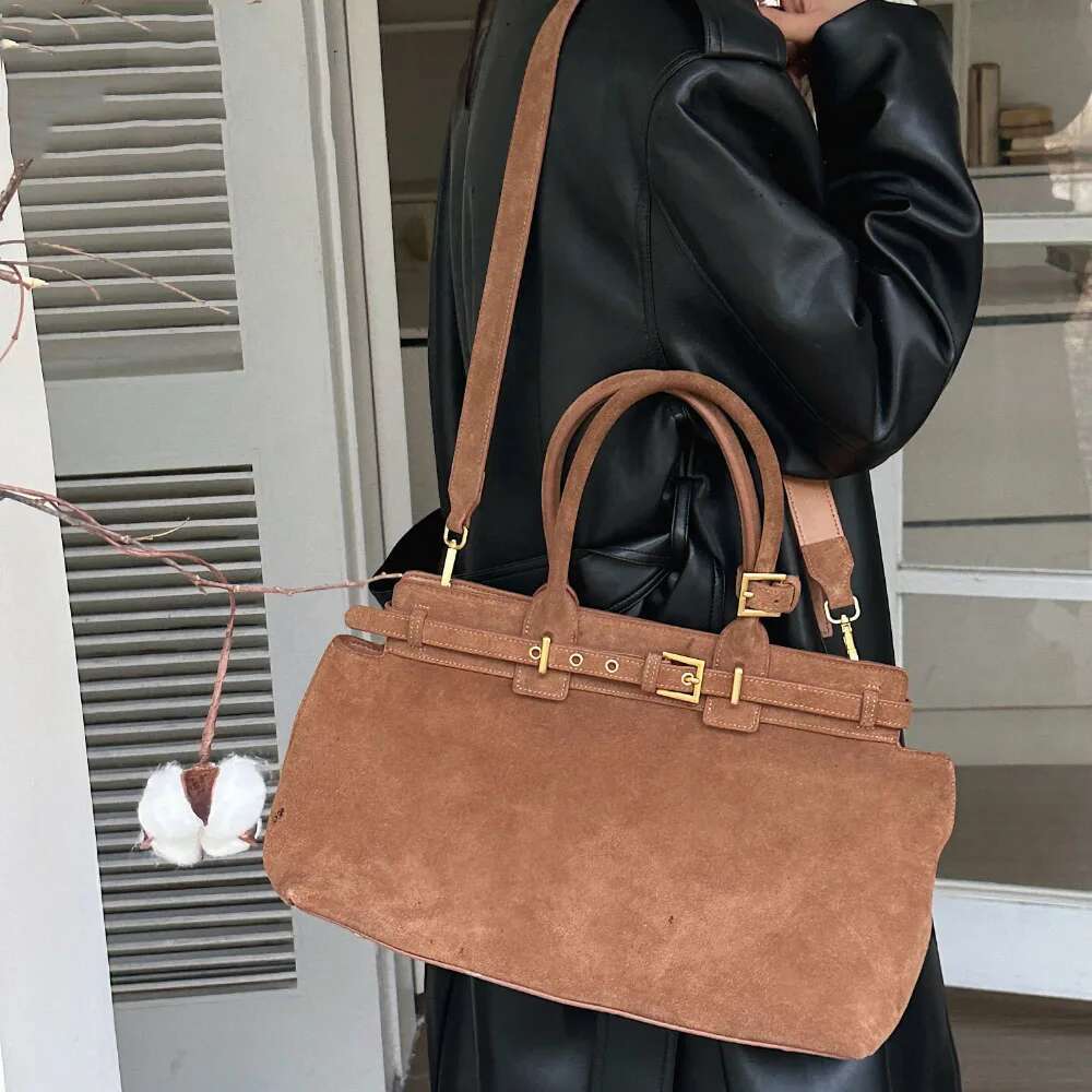 Women's Bags Genuine Leather Large Capacity Suede Handbags For Women Designer Tote Casual Fashion Belt Buckle Crossbody Bags