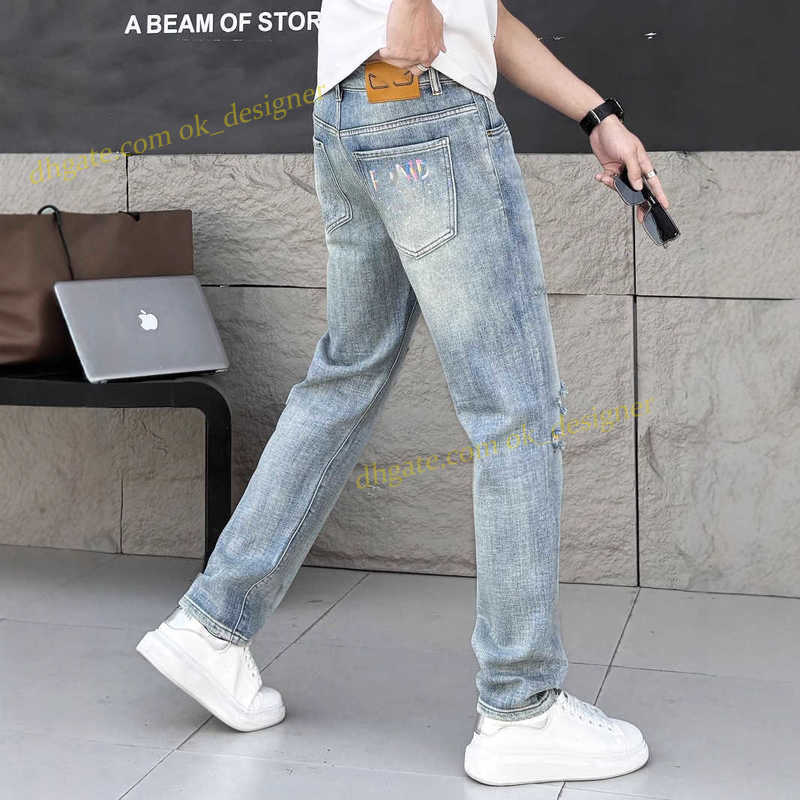 Luxury designer jeans mens jeans men's version elastic slim fit small feet high quality European thin cut hole monster pants QXWF