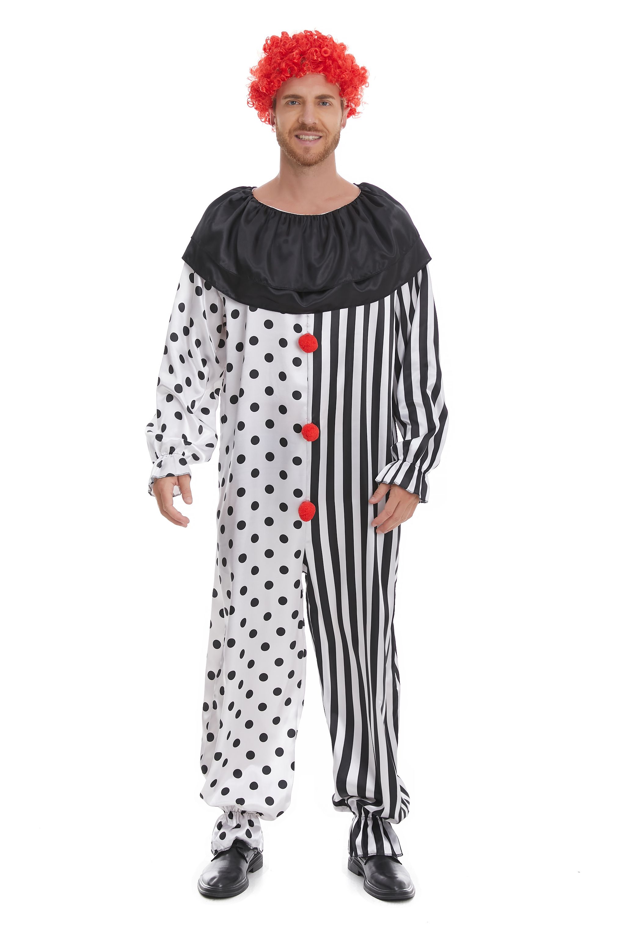 Durable Two-Piece Men's Clown Attire Complete with Body Suit and Authentic Head Wig (Model YJS1003)