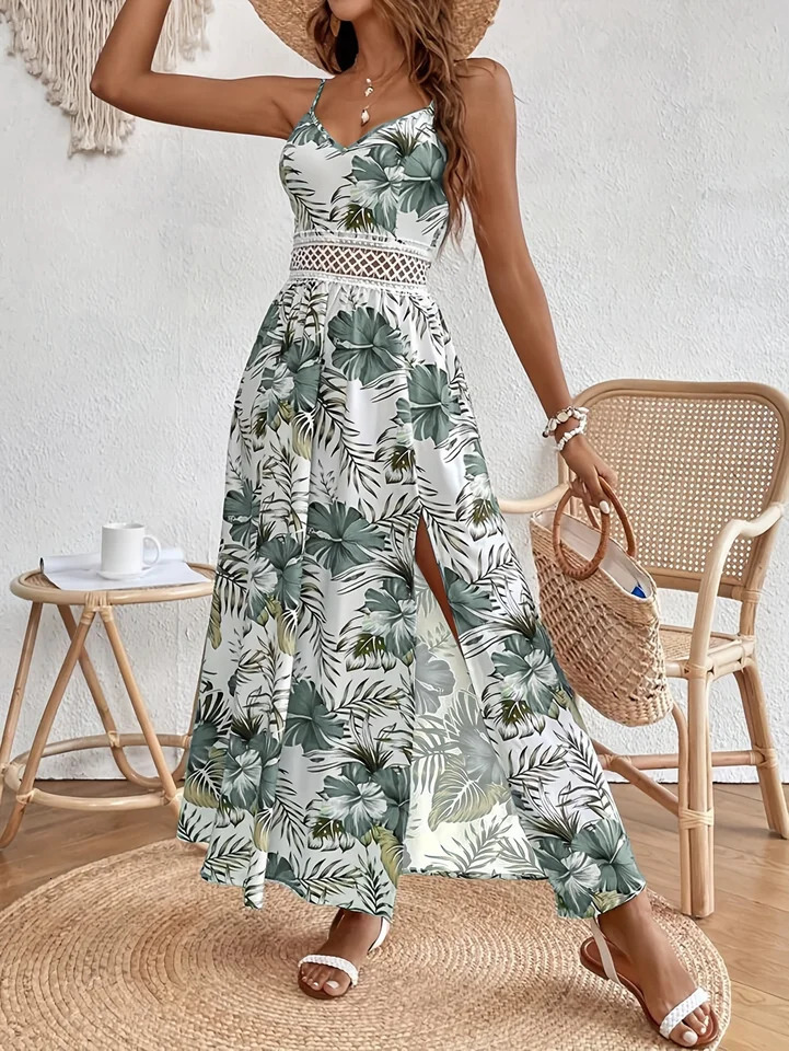 Floral Bohemian Women Dress Summer Vacation Beach Sundress Fashion Korean Female Clothing Slim Elegant Sexy Long Skirt M XL 250313