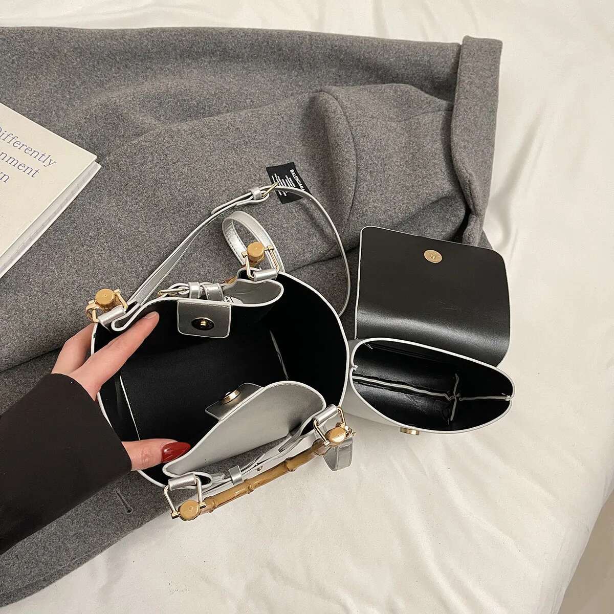 Short Handle PU Leather Bucket Crossbody Bags For Women Trend Y2k Ladies Sier Shoulder Bag Handbags