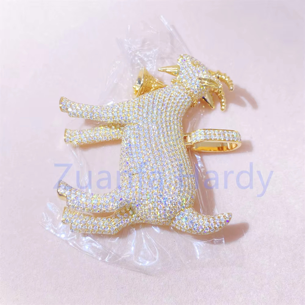 Custom 3D Design Sheep Charm Hip Hop Pendant VVS Moissanite Charm Iced Out 10K Yellow Gold Goat Pendant