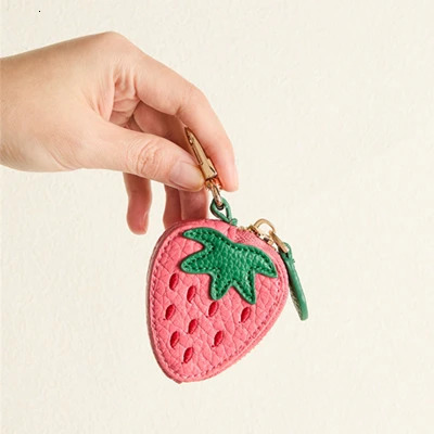 Strawberry Fruit Charm Coin Purchase Cute Keychain Mini Pocket Wallet Gift 250311
