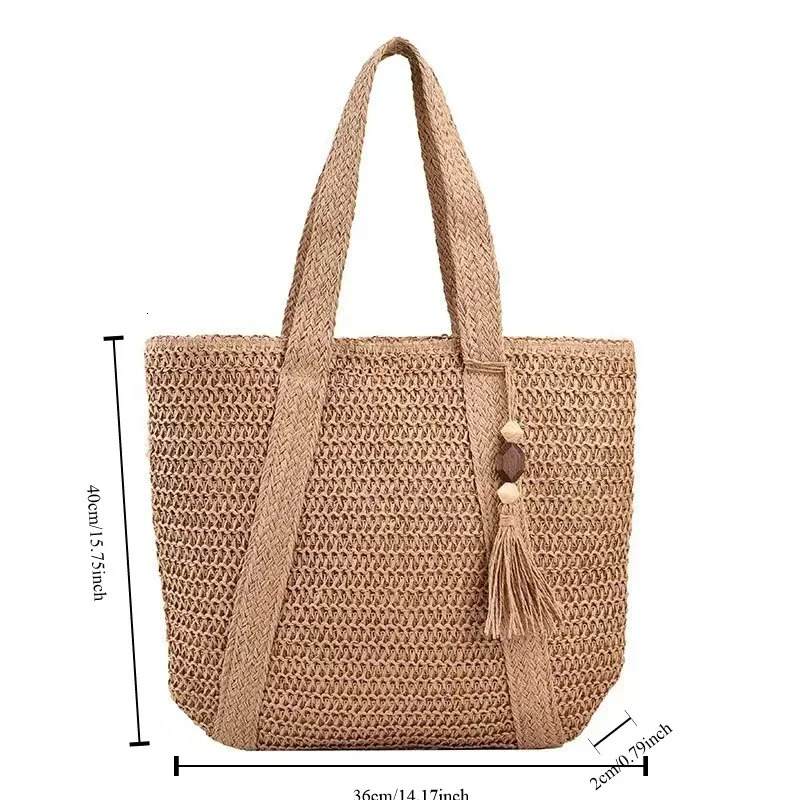 Fashion Straw Summer Large Capacity Tote Bags Women Shoulder Bag Handmade Woven Bags Fresh Rural Handheld Grass Woven Women Bag R250312