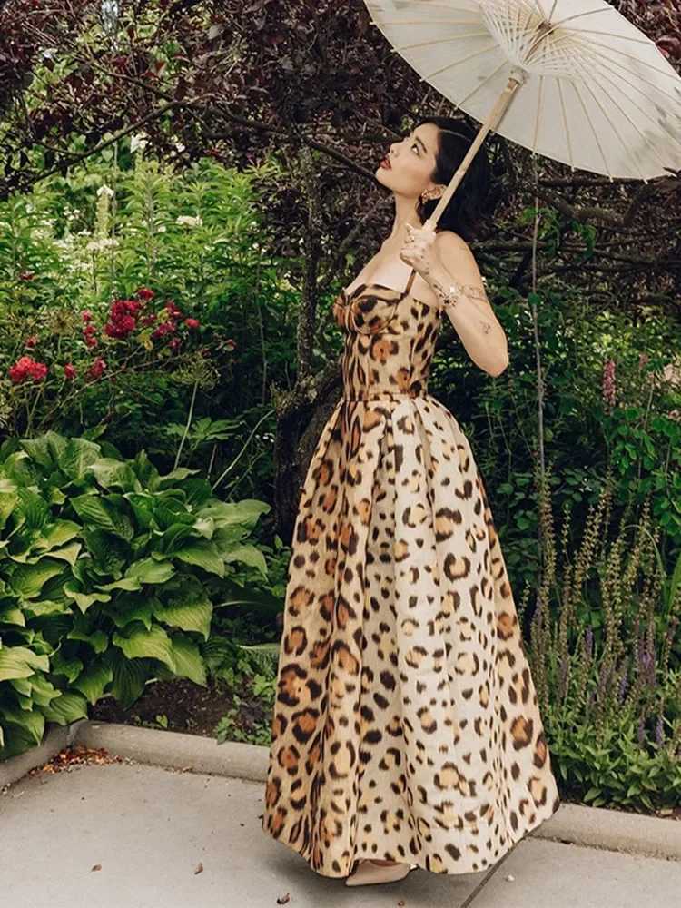 Urban Sexy Dresses Leopard Print Slvel Sling Dr For Women Fashion Chic Backl A Line Dress 2025 Elegant Female High Strt Dresses Y240312A0RS