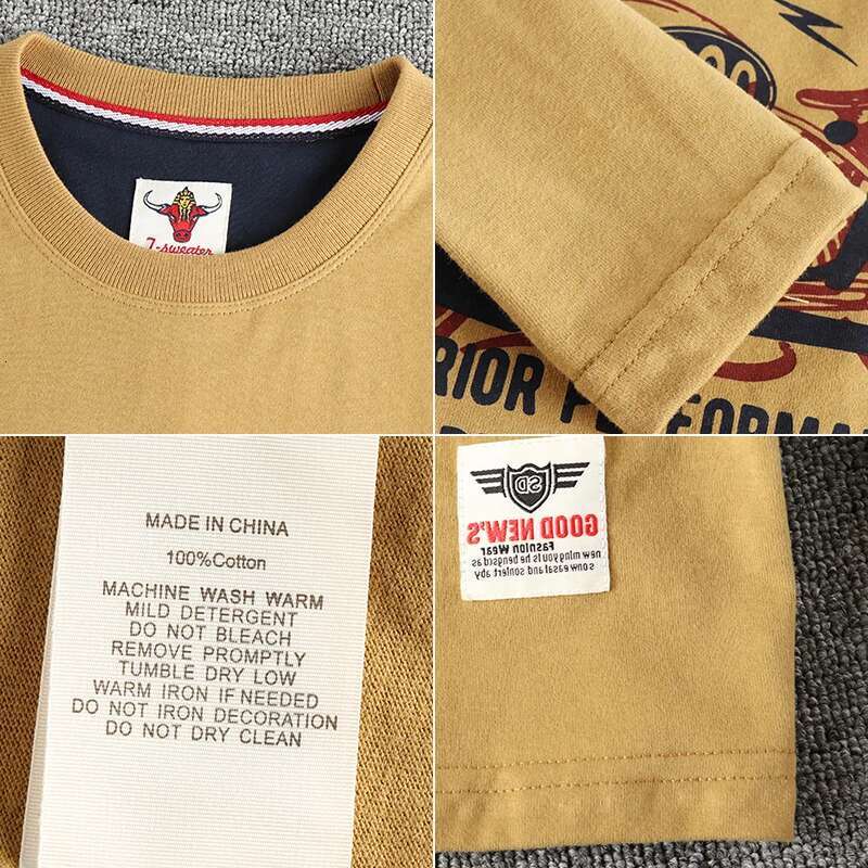 Autumn New Retro Hong Kong Style Pure Cotton Round Neck Long Sleeve T-Shirt Men's Motorcycle Letters With A Base Shirt