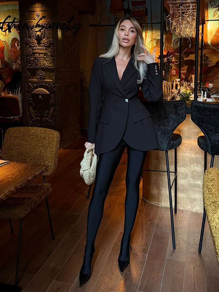 Elegant Solid Women Blazer Slim Long Sleeve Lapel Single Button Pocket Female Coat 2025 Spring Autumn Urban Lady Streetwear