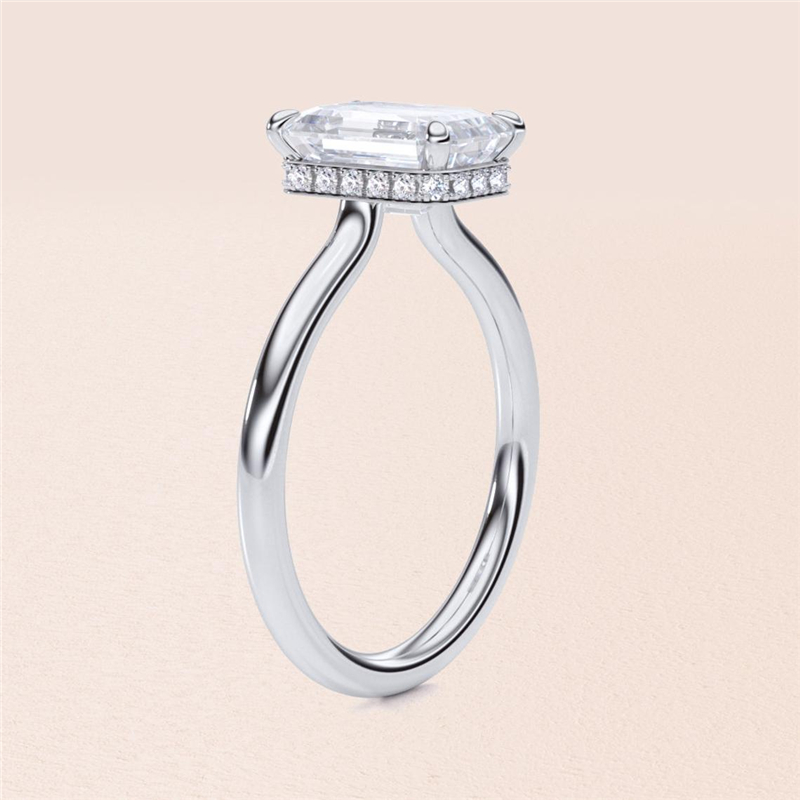 Jewelry 3 Carat Emerald Cut Lab Diamond Engagement Ring Hidden Halo 18K Yellow Gold Solitaire Emerald Diamond For Women Wedding