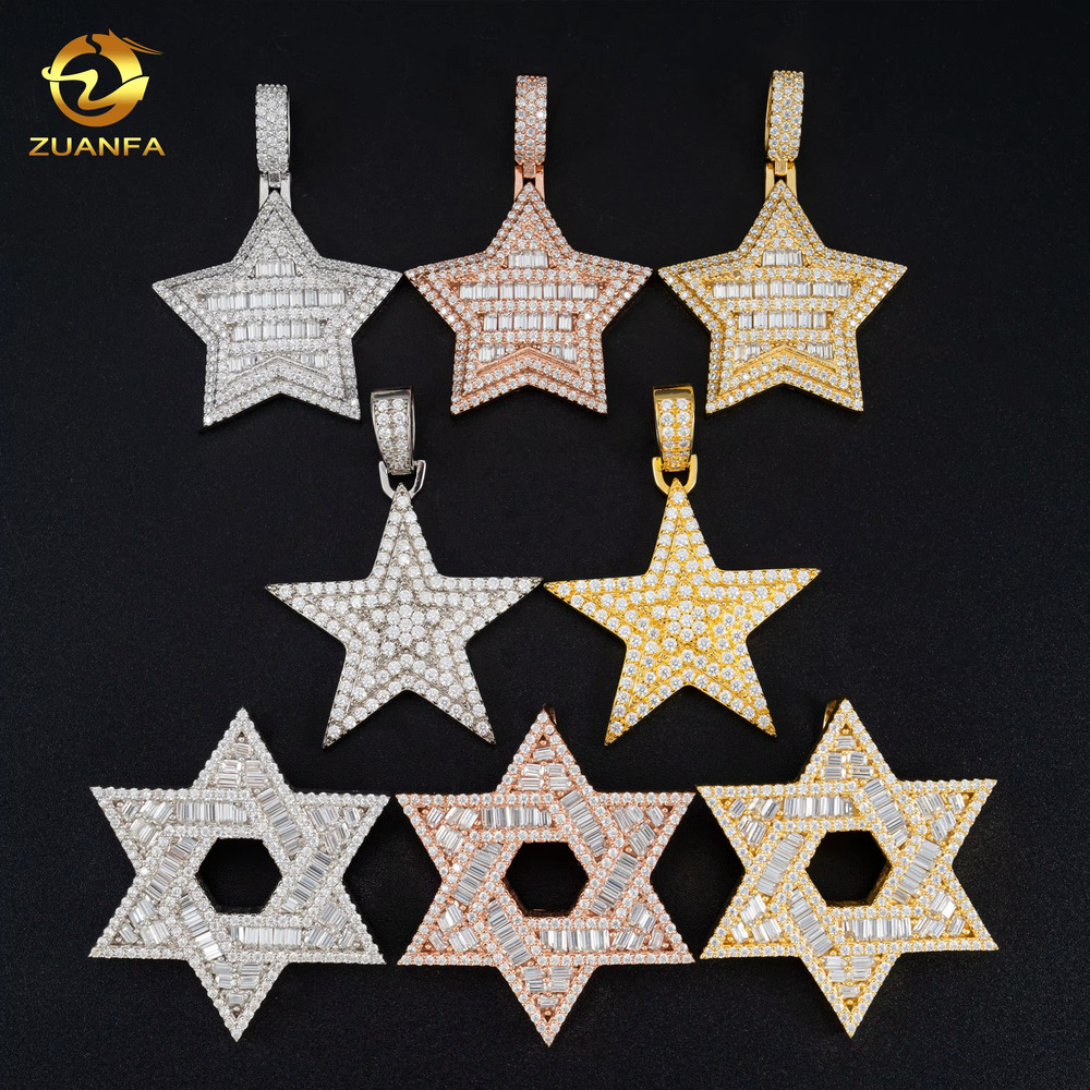 Pass Diamond Tester Hip Hop Jewelry 925 Silver Baguette Moissanite Custom Style Star Iced Out Pendants VVS Moissanite Pendant