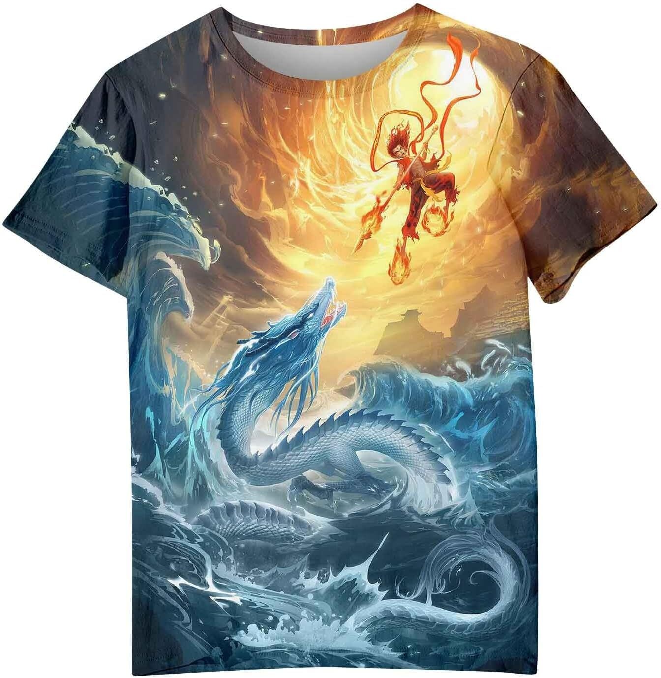 Mens T shirt Ne Zha Movie Graphic Tee Unisex 3D Nezha Printed T Shirt for Men Women Short Sleeve Round Neck Novelty Tops tee Casual tops summer clothe