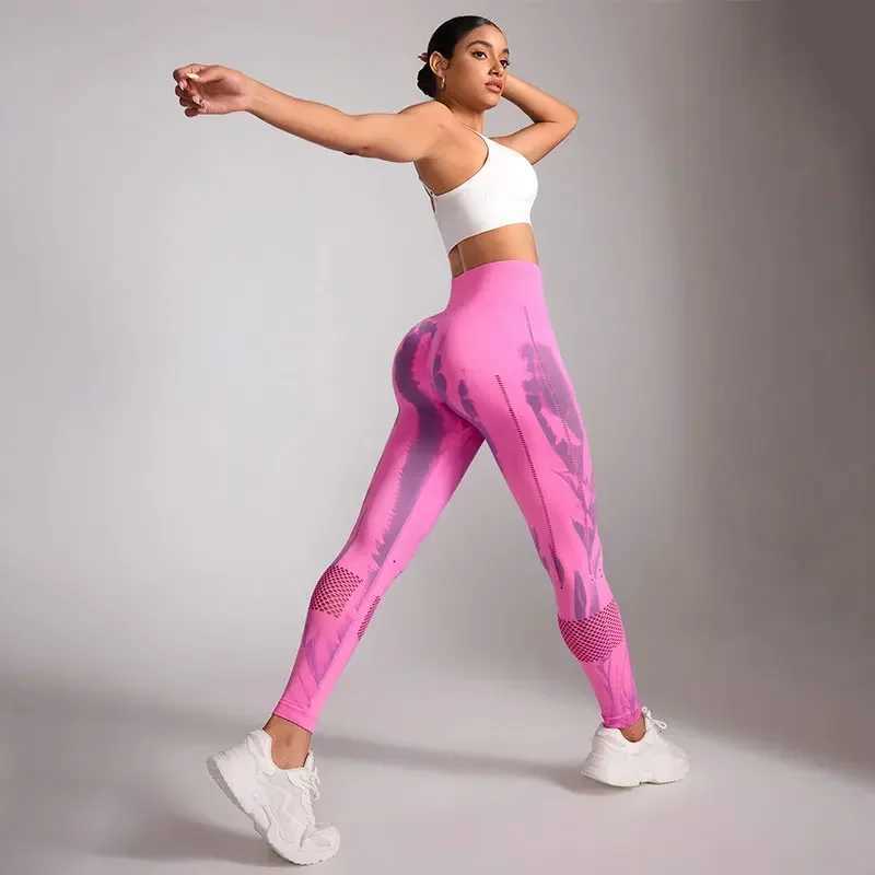 Active Pants Women Stretchy Pants Gym Tie-Dye Leggings for Women Seaml High-Waisted Hollow Out Tight-Fitting Workout Leggings Y250312787B