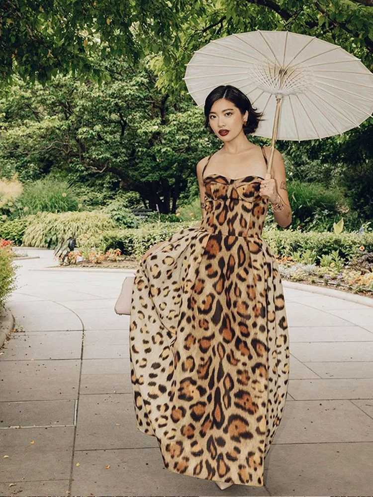 Urban Sexy Dresses Leopard Print Slvel Sling Dr For Women Fashion Chic Backl A Line Dress 2025 Elegant Female High Strt Dresses Y240312A0RS
