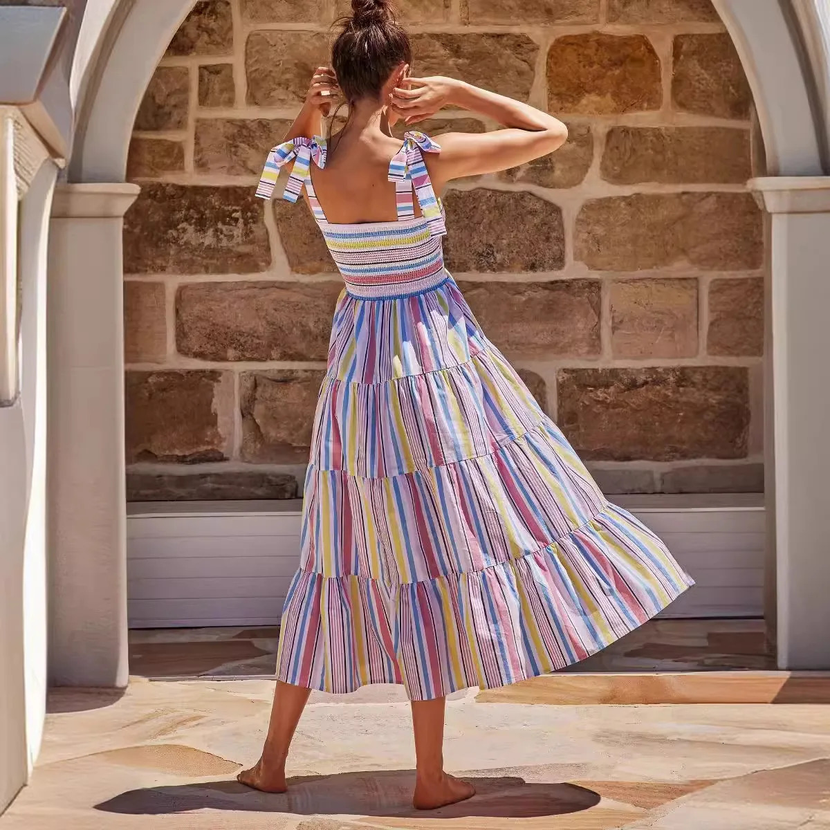 Womens backless lace dress style vacation pendant print 250313