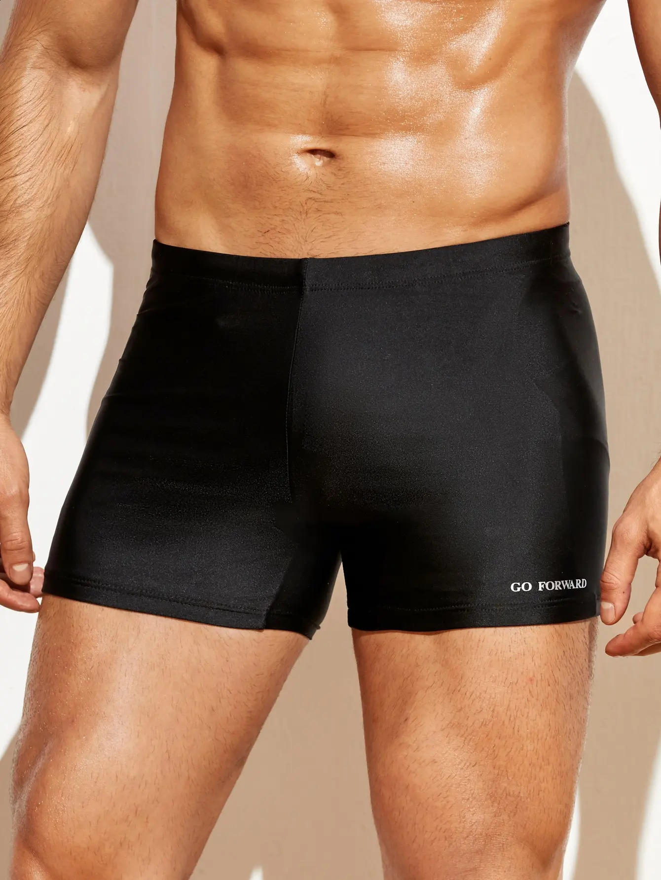 Mens Solid Color Tight Flat Angle Swimming Pants 250311