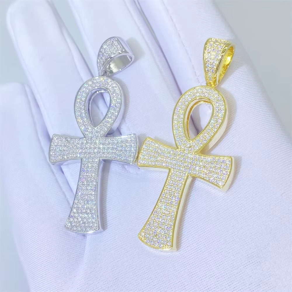 Iced Out Ankh Cross Pendant 925 Sterling Silver Hip Hop Moissanite Pendant