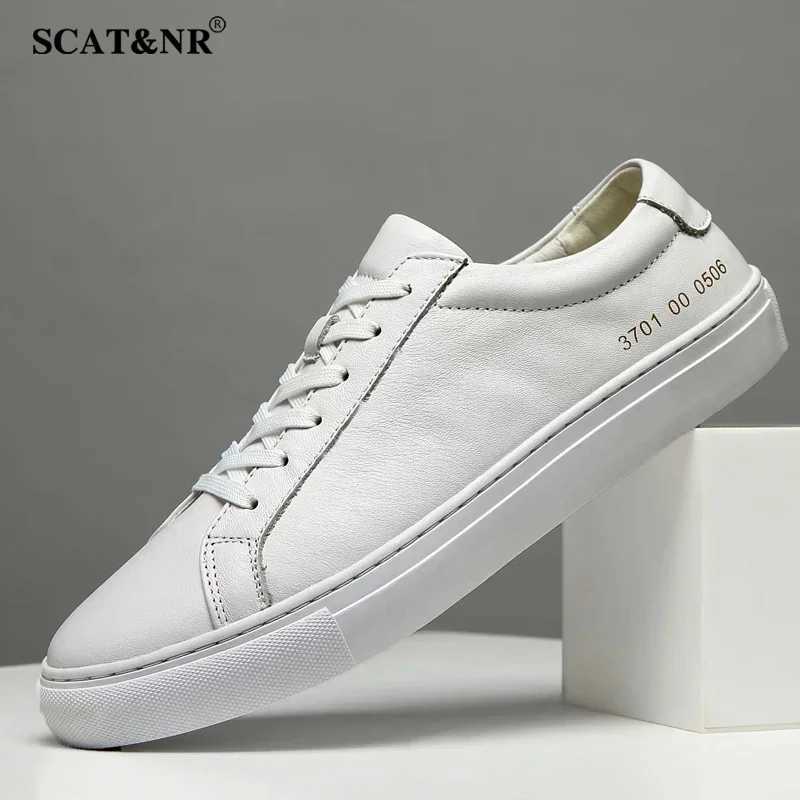Spring Summer White Genuine Leather Mens Shoes Mens Casual Shoes Mens Sneakers Mens Flat Shoes Board Shoe Wedding Y250312