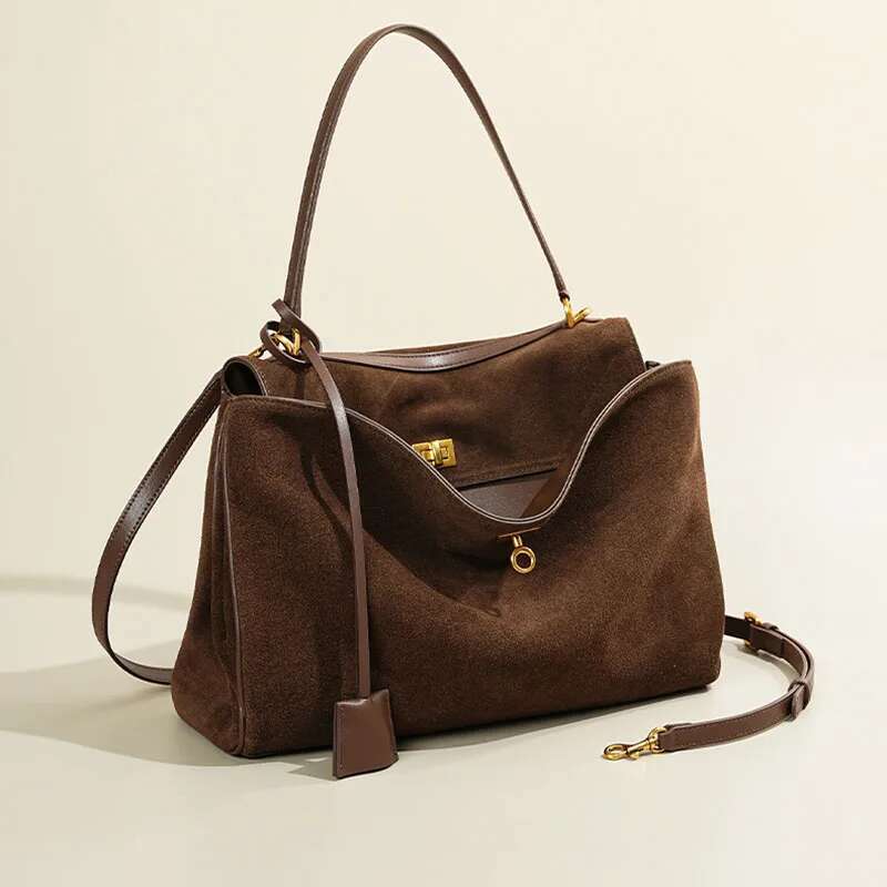 Women's Bags Designer Women Bags Genuine Totes Suede Shoulder Handbag Sliver Buckle Black Nature Leather hot selg