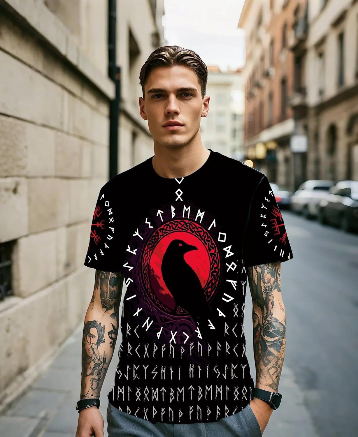 Mens T shirt Men's Vikings T Shirt Tops Novelty 3D Print Norse Mythology Pullover Tee tee Casual tops summer clothes cool