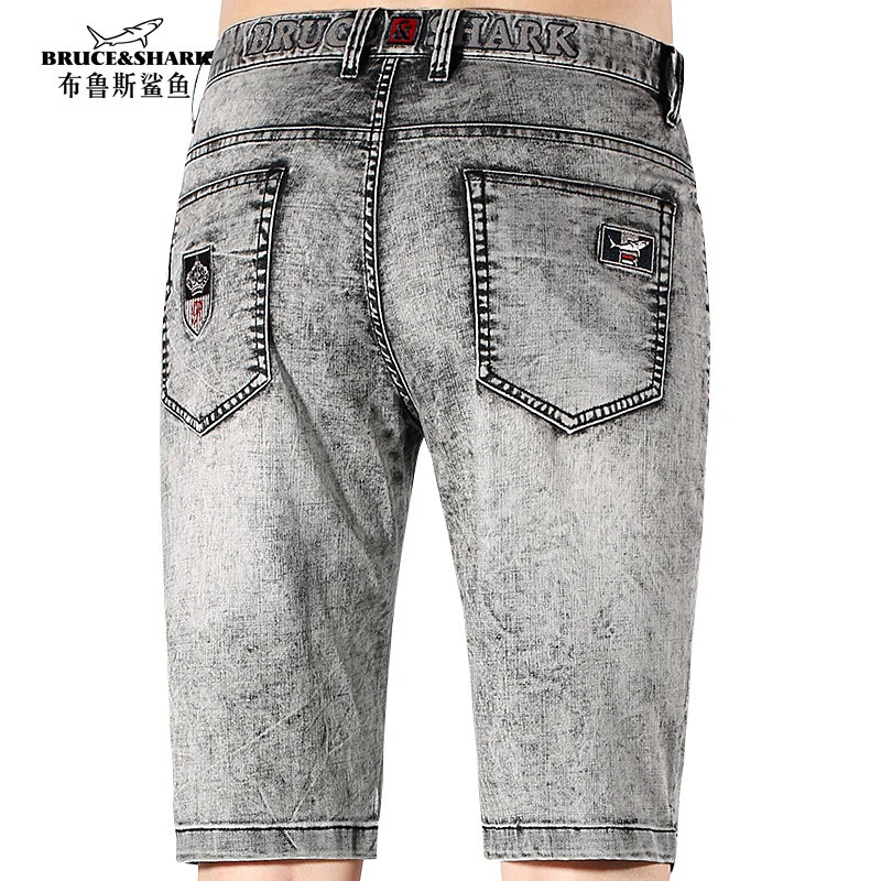 gray denim shorts mens Bruce Shark summer thin soft cotton casual fashion stretch straight loose Trouser size 42 250313