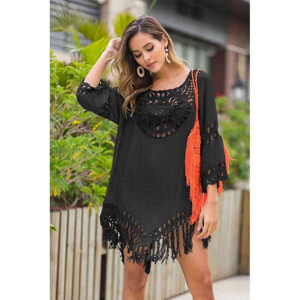 Origin and Source: Southeast Asian Hot selg Hand Hook Large Circular Splicing Loose Tassel Vacation Style Beach Hoodie 2025 Versatile New Trendy Cloth
