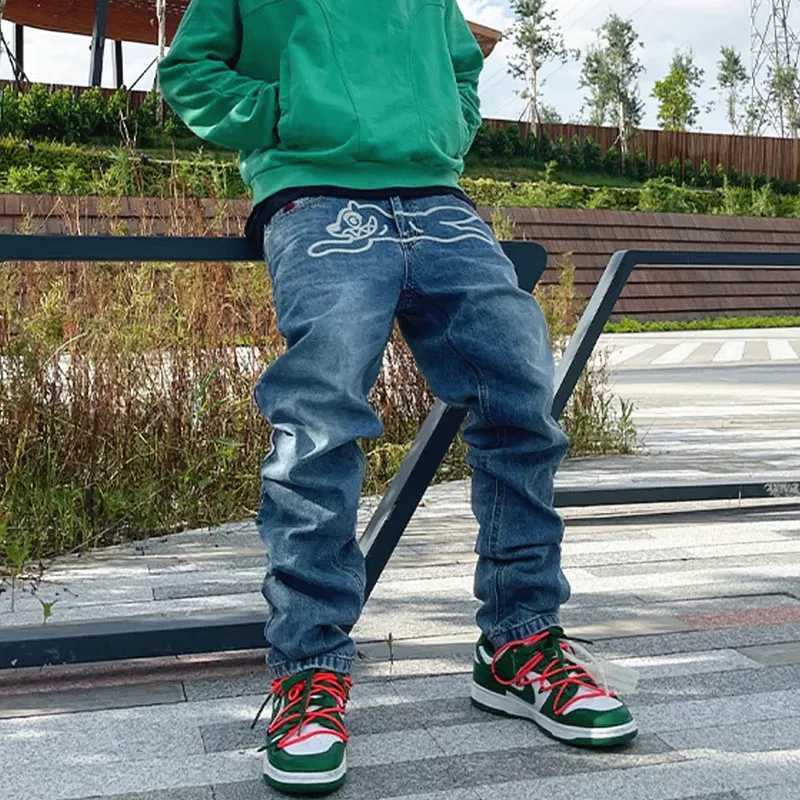2024 Pantolon Y2K Street Clothing Flying Dog Printed Pocket Jeans Mens Harajuku Fashion Hip Hop Cowboy Trouser Vaqueros X250313
