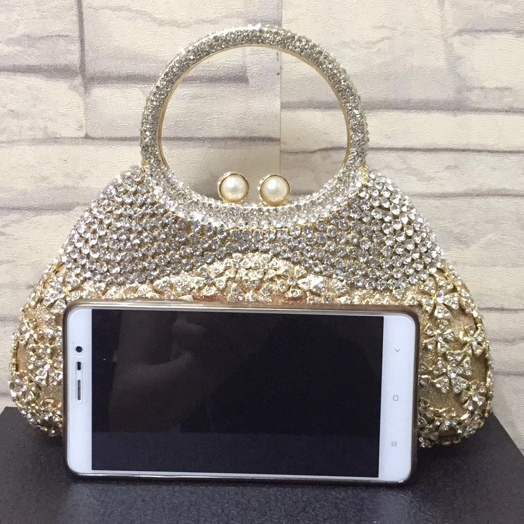 Bl086 Water With Hollow Metal Inlaid Women's Full Diamond Handbag Banquet Bag Crystal Evening Bag