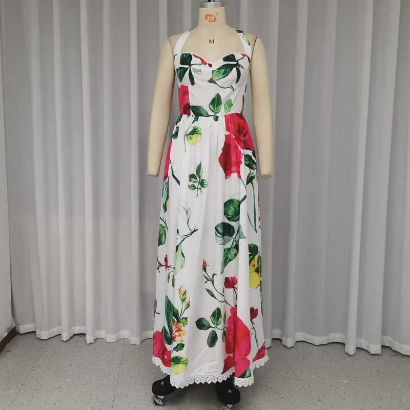 Urban Sexy Dresses Ellafads Maxi Dr Womens Summer Elegant Floral Print Halter Slvel Nipped Waist Pleated Party Holiday Dress Strtwear Y240312Z160