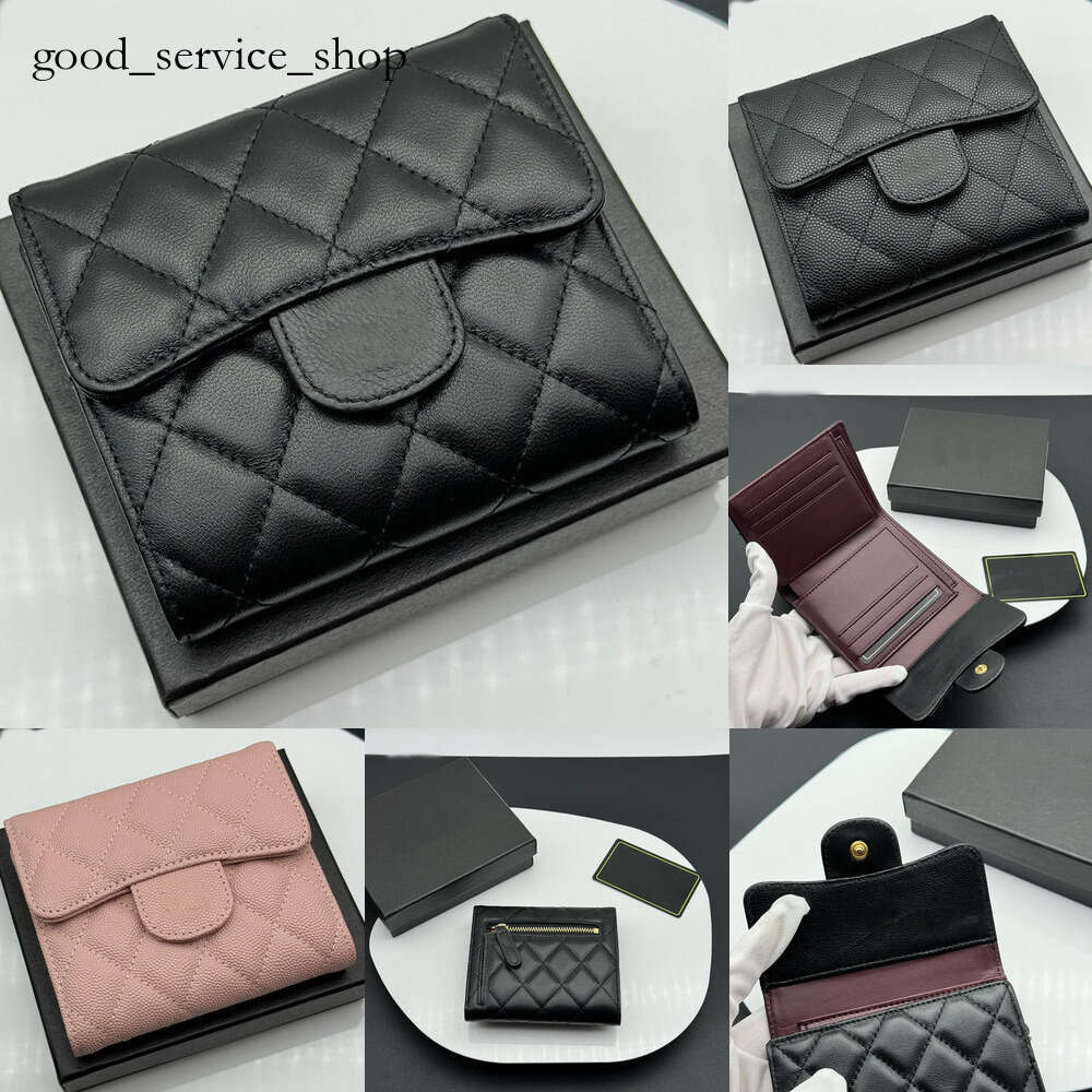 Fashion Designer Channelwallet Buckle 3 Fold Channelled Purse Leather Caviar Diamond Grid Purses Back Zipper Slot Coin Pocket Cash Wallet Original Packaging 427
