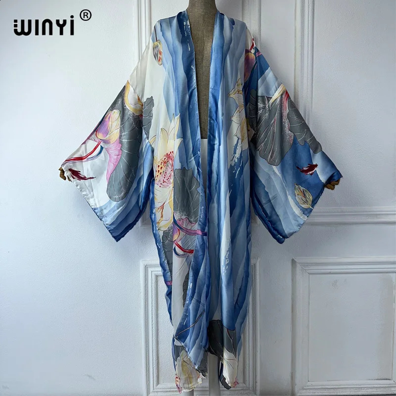WINYI kimono boho kaftan beachwear cardigan sexy loose swimsuit evening dress abaya cover ups beach outfits women w250313