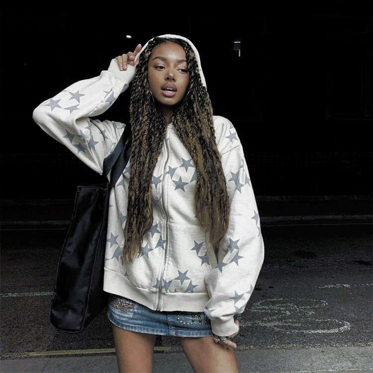 autumn and winter new unisex star printed casual fashion cardigan hooded couple hoodie