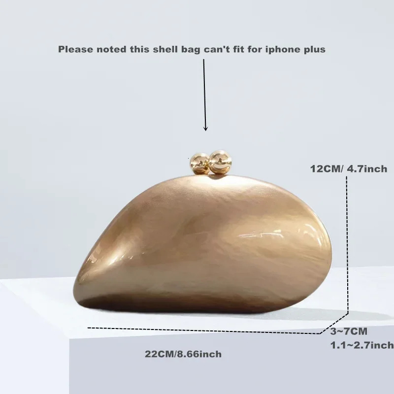 Acrylic shell shape clutch bag women er evening party cute purse green gold purple ivory handbag High Quality 250305