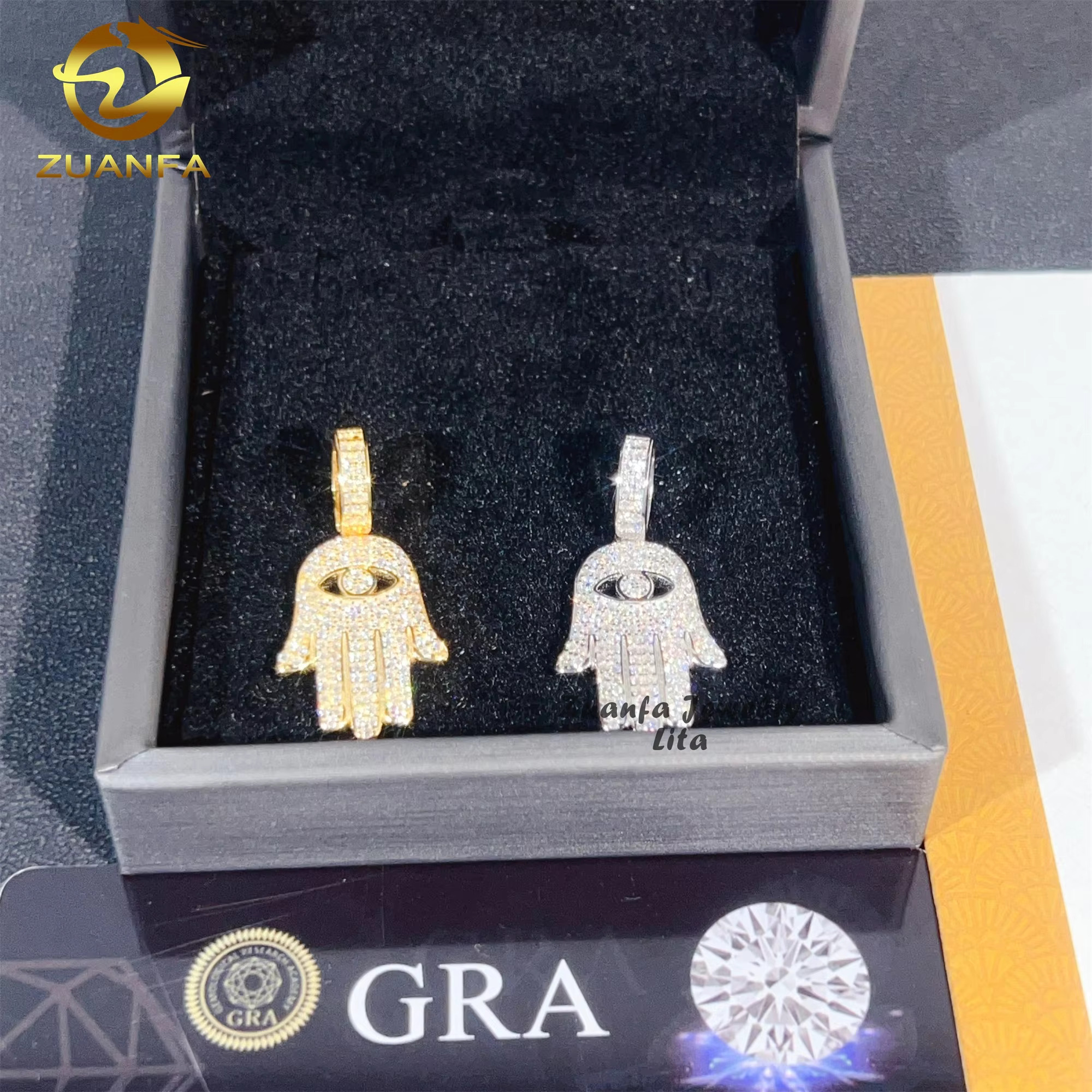 Factory Price Top Quality Charm 925 Sterling Silver Iced Out Hamsa Moissanite Hip Hop Pendant