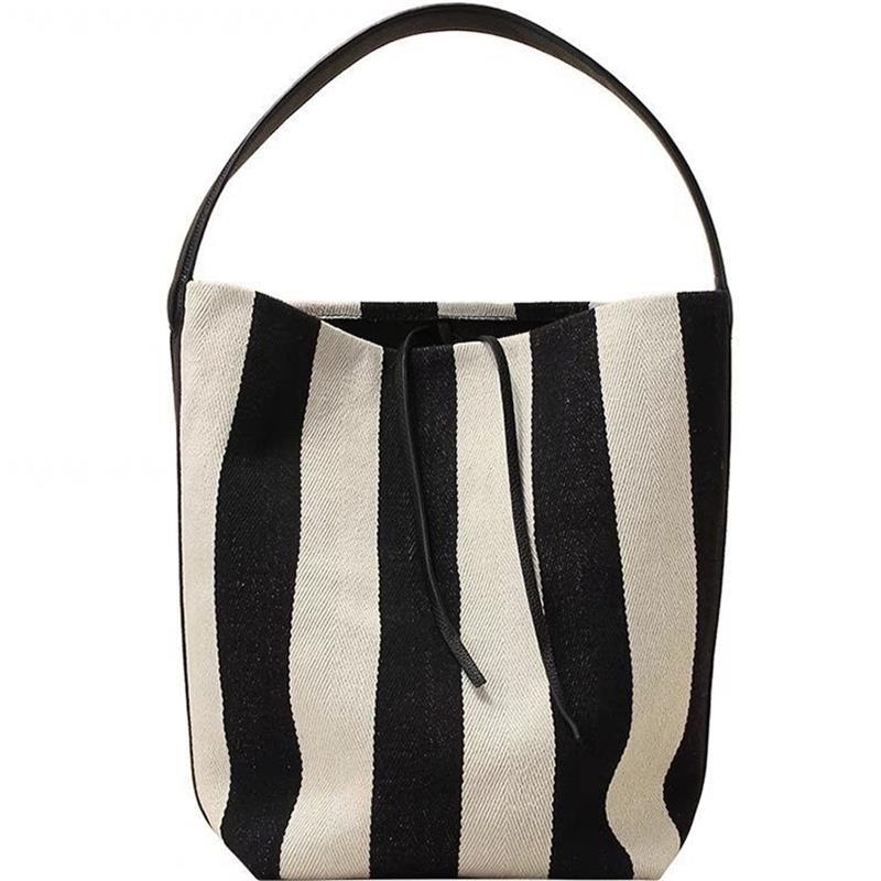 Stylish Women's Stripe Canvas Overnight Travel Tote Bag with Adjustable Strap