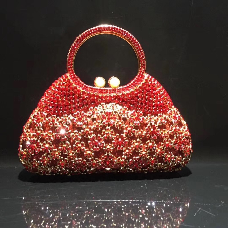Bl086 Water With Hollow Metal Inlaid Women's Full Diamond Handbag Banquet Bag Crystal Evening Bag