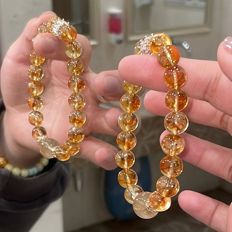 Transfers attract wealth imitation citrine bracelet light luxury niche exquisite blonde hair crystal transit beads bracelet female 2025 new