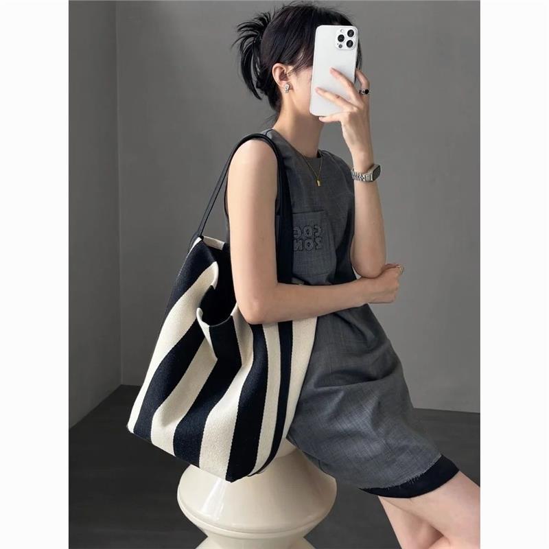 Stylish Women's Stripe Canvas Overnight Travel Tote Bag with Adjustable Strap