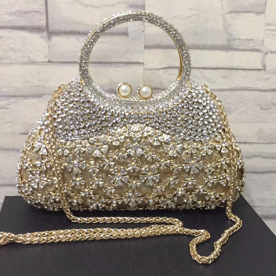 Bl086 Water With Hollow Metal Inlaid Women's Full Diamond Handbag Banquet Bag Crystal Evening Bag