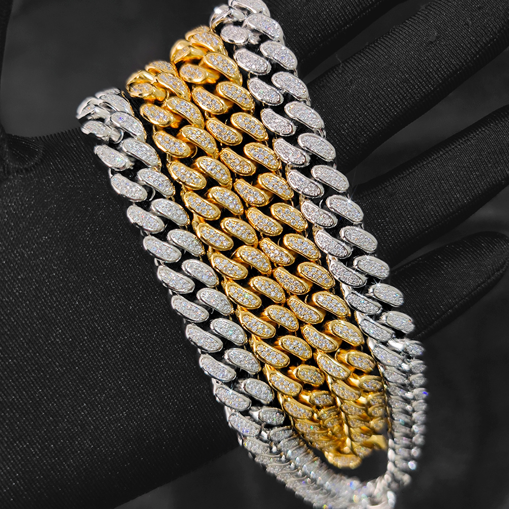 Hight Quality D Color vvs Moissanite Cuban Chain 12MM Iced Out Two Row Diamond Cuban Link Chain Hip Hop Jewelry For Men Women