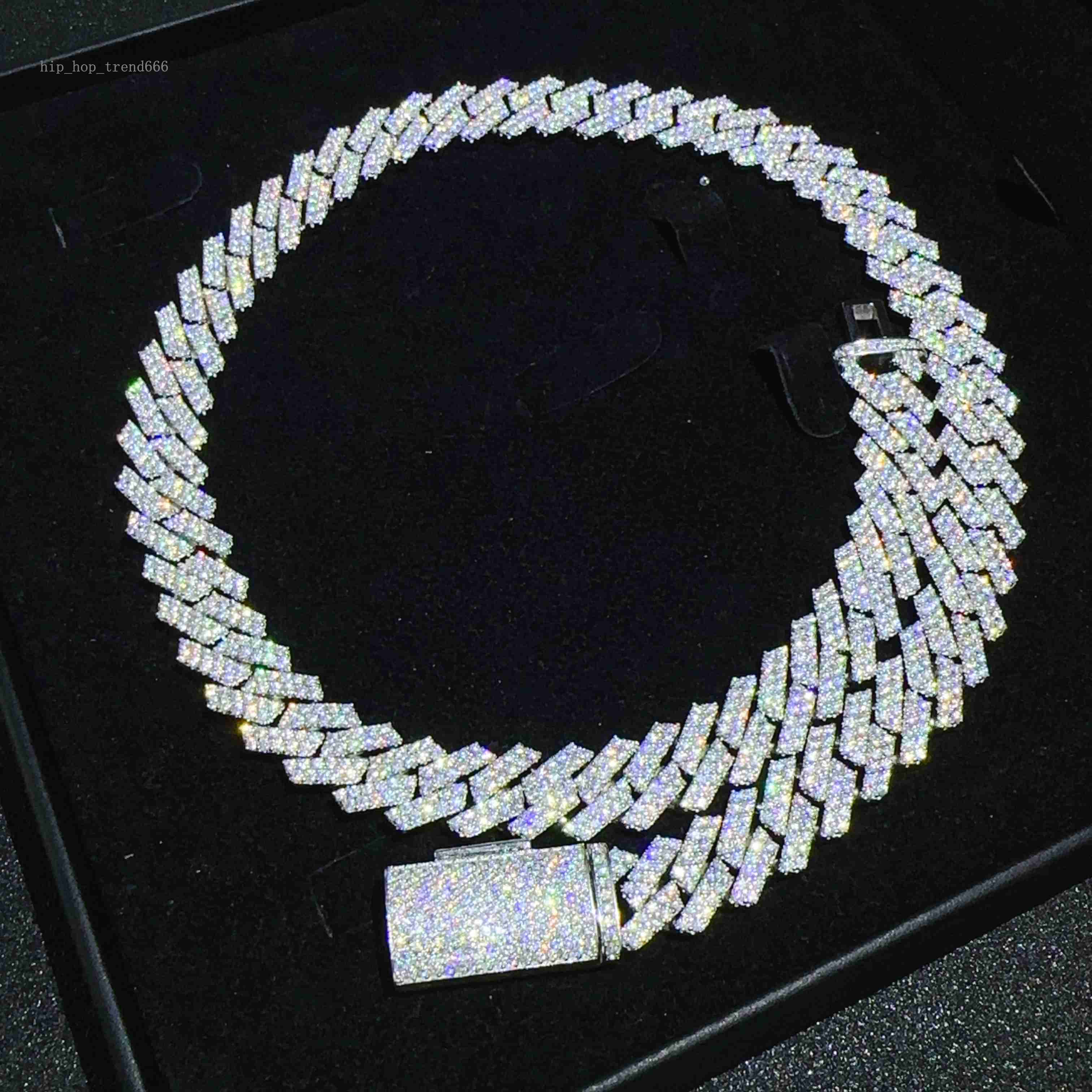 Bulk Stock Best Selling Pass Diamond Tester 925 Solid Silver 12mm Two Rows Iced Out Hip Hop VVS1 Moissanite Miami Cuban Link