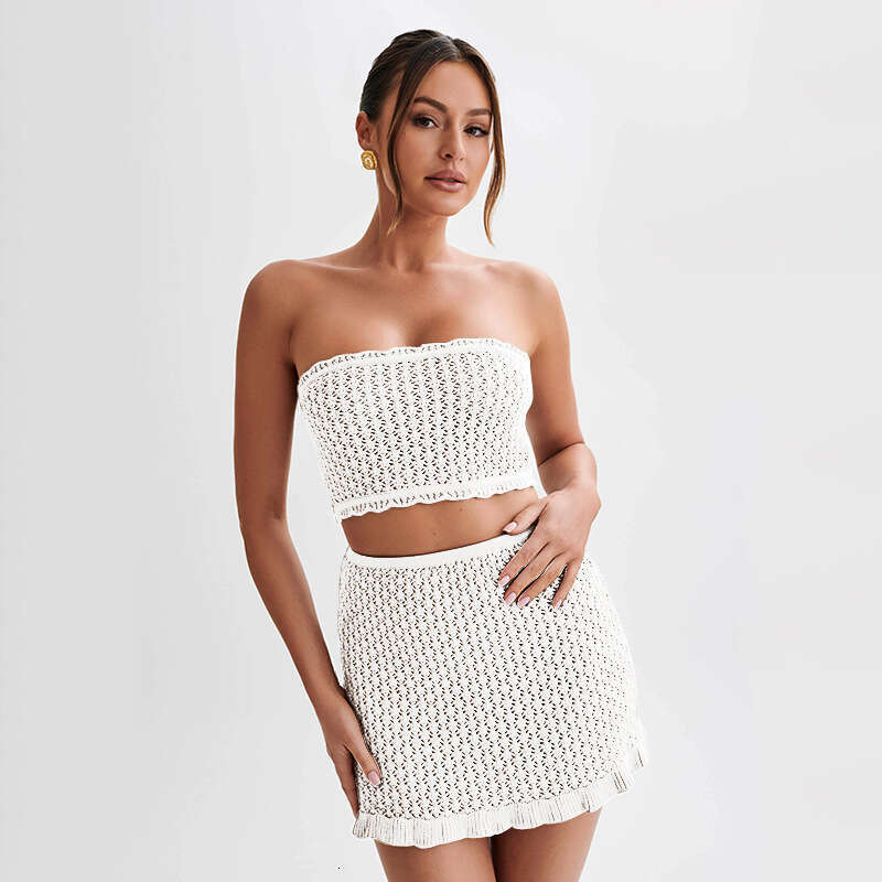 European and American summer solid color sexy knitted hollow beach bikini swimsuit women's dress 2025 new casual fashion trend clothing