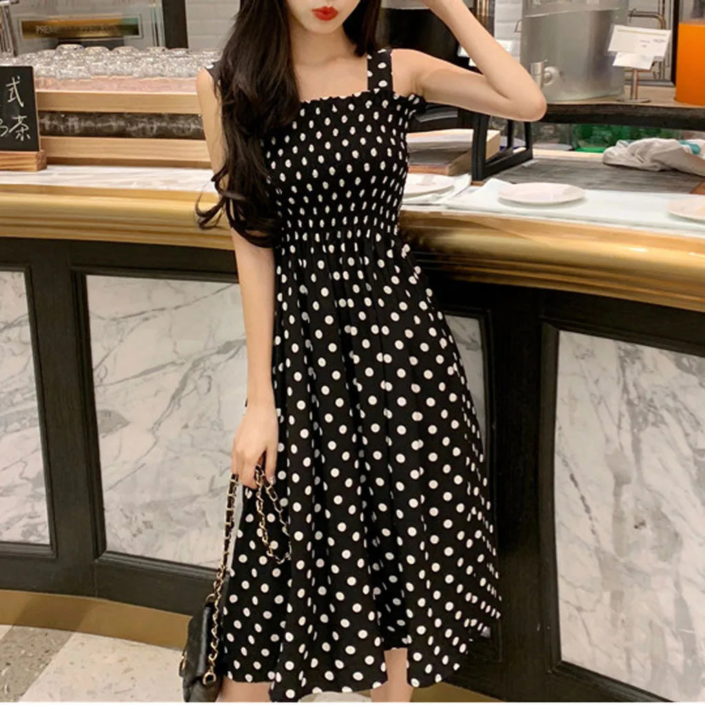 Womens Dresses Summer Fashion Loose None Sleeve Polka Dot Shoulder Plus Size Casual Dress Sexy Dresses 250313