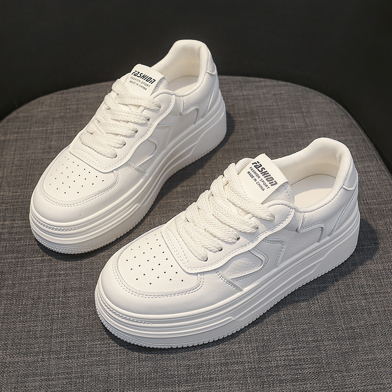 2025 Spring Genuine Leather Women s White Shoes Multi Functional Thick Soled Board Shoes Trendy Designer Fashion Sports Shoes Running Shoes Skateboard