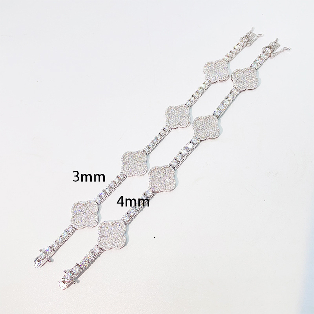 4mm Moissanite Clover S925 Silver Tennis Chain Bracelets For Women Iced Out Hand Chain Pass Diamonds Tester Hip Hop Jewelry