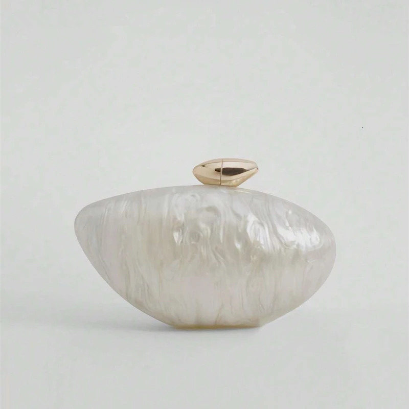 Acrylic egg shape clutch bag women er evening party cute Pearl shell purse ivory pink gold handbag 250305